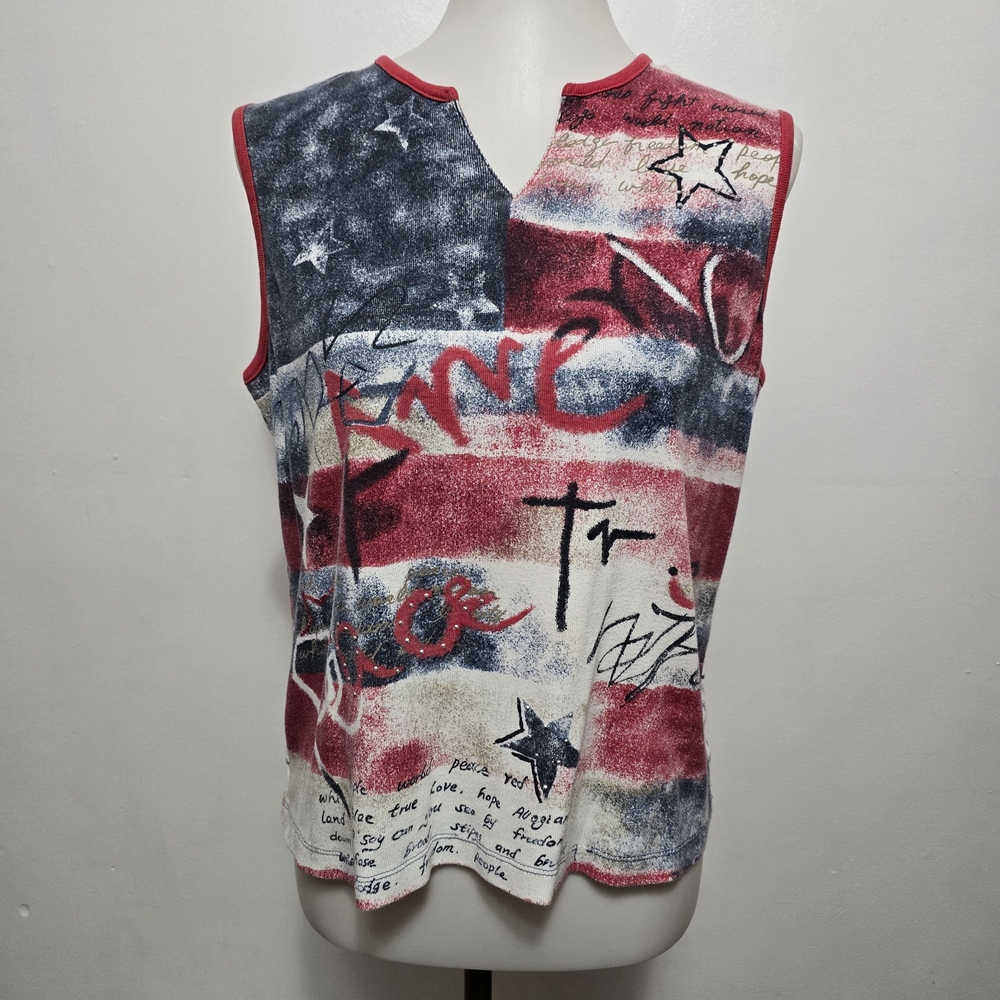 San Michelle Bay Y2K Patriotic Graphic Tank – Size Large Americana